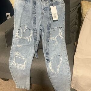 Stylish Light Blue Distressed Jeans